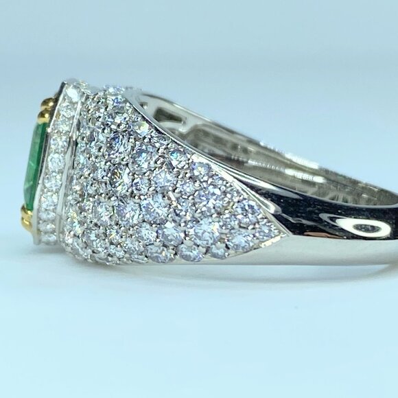 Russian Emerald Ring with D Flawless Diamonds set in  Panjshir Emerald Ring with D Flawless Diamonds set in Platinum Signed JR9096